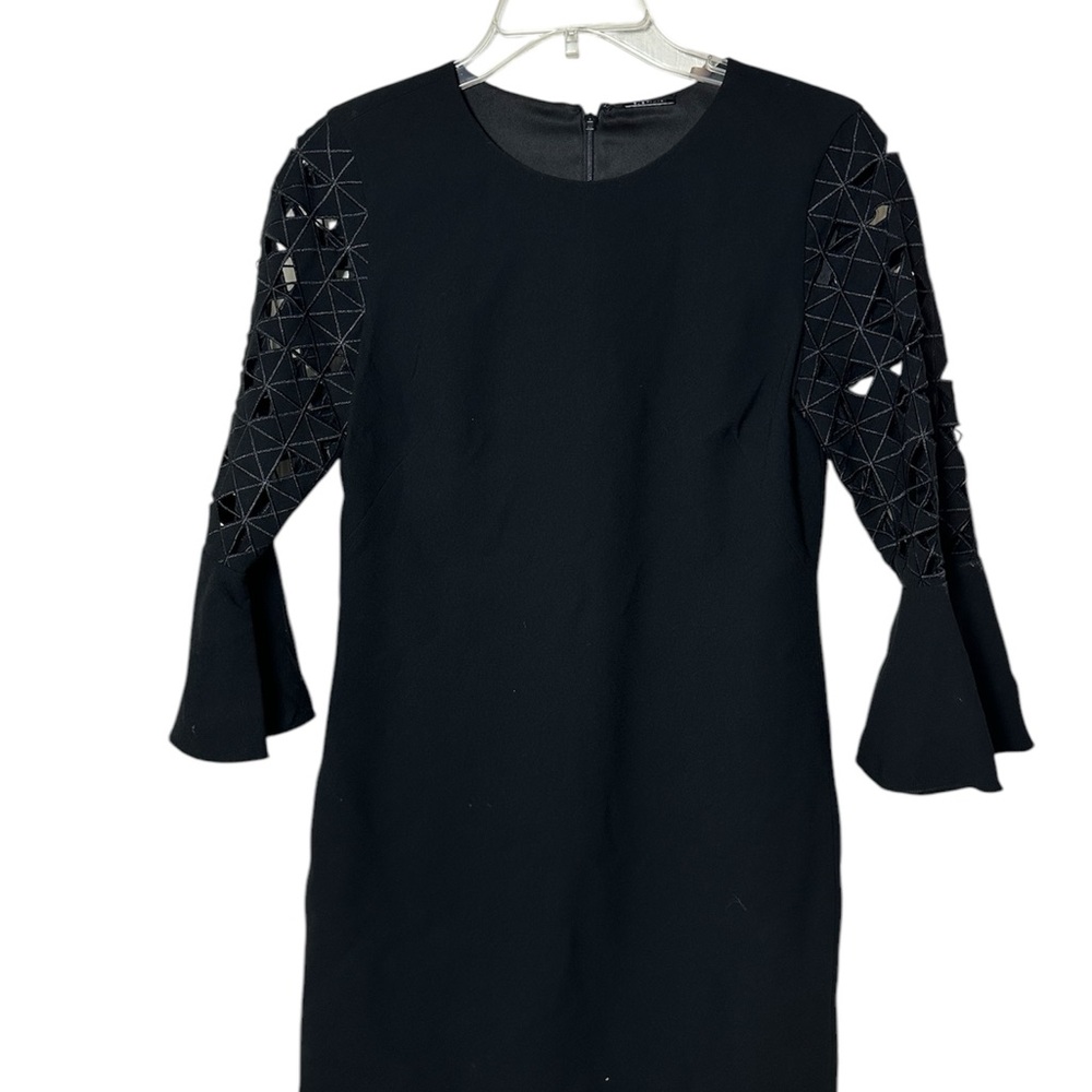 Elie Tahari Women's Black Esmarella Lace Eyelet Bell-sleeve Shift Dress Size 2
